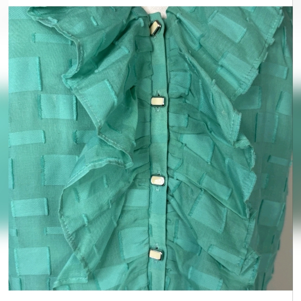 ANTONIO MELANI Women's Turquoise Ruffled Silk blend Dress. Fit&Flare, Pleats Sz4 - Picture 4 of 7
